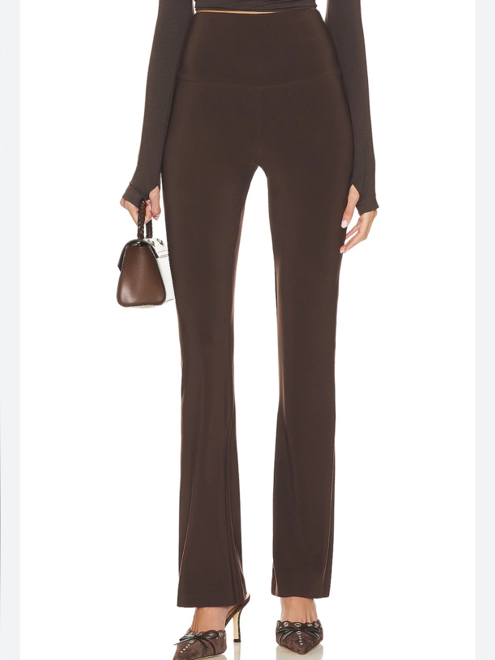 Norma Kamali chocolate Brown High-Waist Boot Pant or Wide-Leg Jersey Pant size M